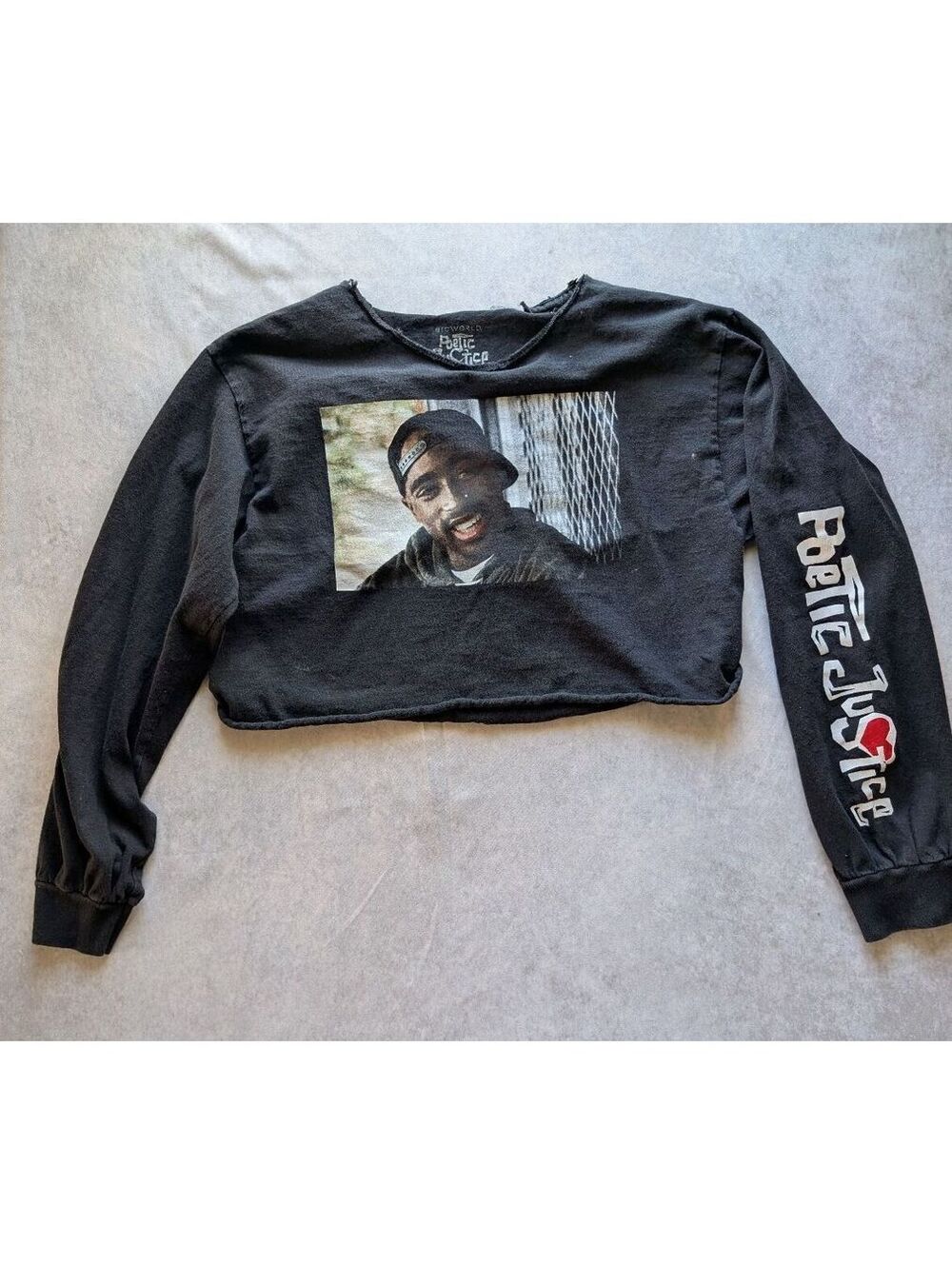 Tupac Shakur "Poetic Justice" black cropped long-sleeve graphic t-shirt